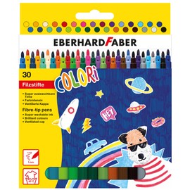 Eberhard Faber Colori 551130 Felt Tip Pens Set, 30 Colouring Pens with Thin Tip, Washable Felt Tip Pens