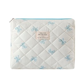 uekeboag Quilted Cotton Makeup Bag,Coquette Quilted Toiletry Bag for Women and Girls,Floral Coquette Pouch,Cute Kawaii Travel Cosmetic Bags(Little Blue Bow)