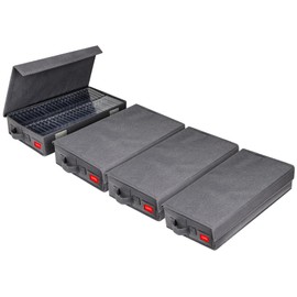 NUSWOR Upgrades Cassette Tape Storage Box - Dust-proof Cassette Racks with Lid - Audio Cassette Holder Pack of 4- Holds 192 Cassette Cases - 16.34 x 9.25 x 3.4 Inches - Grey