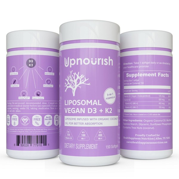 Liposomal Vegan Vitamin D3 5000 IU K2 MK7 & MK4 500 mcg Softgels, 5 month supply