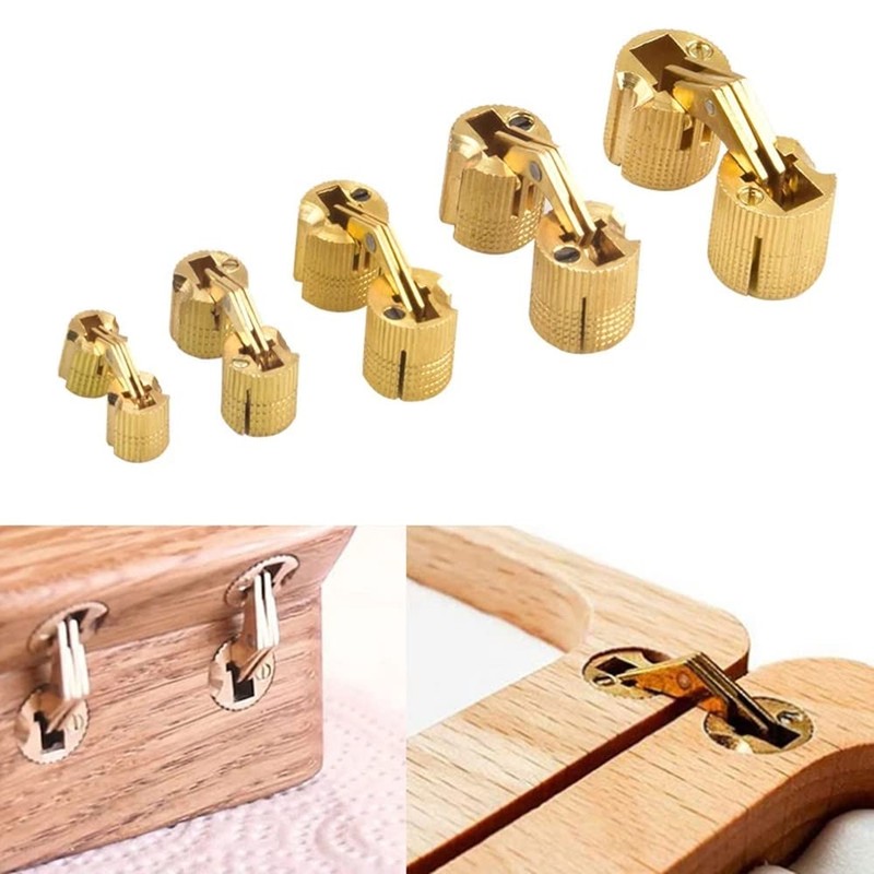 4Pcs Barrel Hinge Copper Brass Cabinet Gift Box Hidden Brass