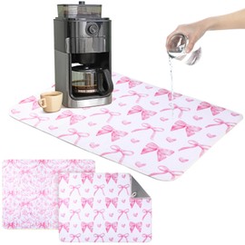 SiliFine 2 Pcs Large Coquette Pink Bow Dish Drying Mat Large for Kitchen, 18 X 24 Inch Bow Absorbent Microfiber Coffee Bar Pad for Women Counter Kitchen Home Accessories Party Gifts