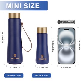 Metal Water Bottle 400ml/13.5oz Flask for Hot Drink, Insulated Stainless Steel Water Bottle Vacuum Flasks Cold Water Bottles(Blue)