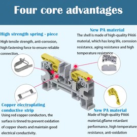 DIN Rail Terminal Block, CTRICALVER Universal Class Terminal Block Kit, 10 Yellow Wire Terminal Connectors, Blank Marker Strips, Retaining Clips and Connection Bars