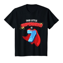 Kids This Little Superhero Is 7 Birthday Superhero 7 Year Old Boy T-Shirt