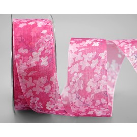20 m x 40 mm Decorative Ribbon EVA Pink Chiffon with Flowers Flower Ribbon Transparent with Wired Edges Gift Ribbon Ribbon Watercolour Effect Fabric Ribbon Spring Summer Decoration Ribbon Gift