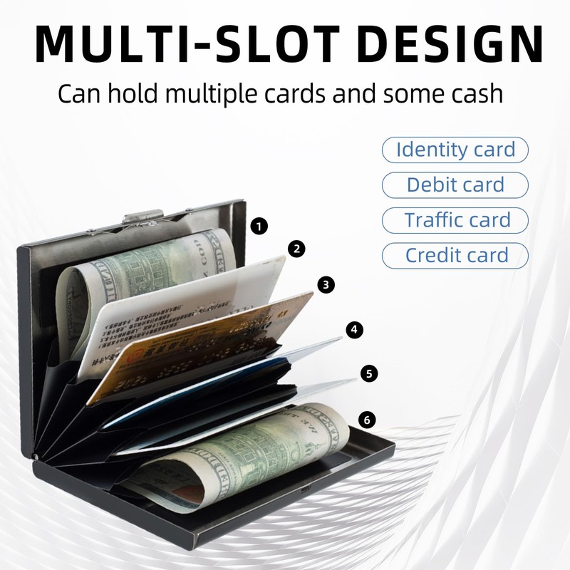 Tudguiloae Black Metal Card Holder Wallet, RFID Blocking Multi-Slot Design,