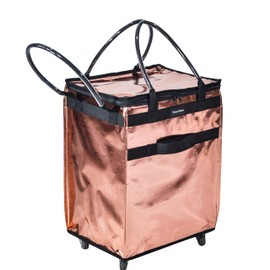 Reusable Grocery Bag On Wheels Large Capacity Shopping Trolley Foldable Rolling Tote Bag with Heavy Duty Handle for Travel (Rose Gold, Large)