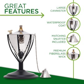 Legends Direct Set of 4, Amsterdam Premium Metal Tabletop Outdoor Torches for Patio, Lawn and Garden - Tiki Style Metal Torch/w Snuffer, Fiberglass Wick & Large 32oz Oil Lamp (Hammered Nickel)