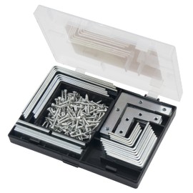 Amtech S6235 Bracket Repair Set with Assorted Angle Brackets and Flat Brackets for Wood, Plus Pozi Screws, 180pc