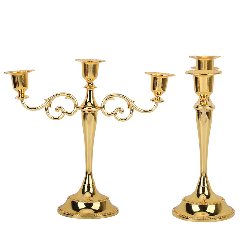 Metal Candle Holder 3 Arms High Gloss Retro Exquisite Candlestick