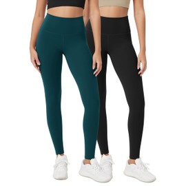 ODODOS ODCLOUD 2-Pack Buttery Soft Lounge Yoga Leggings for Women Full Length 28" High Waist Yoga Pants, Black+Forest Teal, Medium