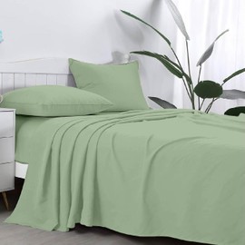 QUEENSBAY King Bed Sheet Set, Cooling, Deep Pocket 15 Inch, Hypoallergenic, Wrinkle Free, Comfy, Easy Care Breathable Soft Microfiber 4 Piece Sheet Set, Luxury Sheet Set, Sage Green