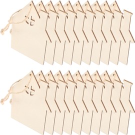 PRETYZOOM Unfinished House Shaped DIY Wooden Cutouts, 20pcs Rustic Wooden House Craft Embellishments with Ropes Farmhouse Christmas Tree Hanging Ornaments for Wedding Home