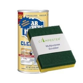 Campester Multipurpose Scrubber bundle for Bar Keepers Powder Cleanser 12 oz. Stain Rust Remover. Bathroom, Kitchen Cleaner, Stainless Steel, Aluminum, Brass, Tile, Ceramic, Porcelain
