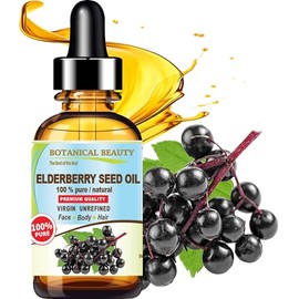 Botanical Beauty Belgian Elderberry Seed Oil Sambucus Nigra 100% Pure Natural Virgin Unrefined Cold Pressed Carrier Oil 0.5 Fl. Oz.- 15 ml for FACE, S