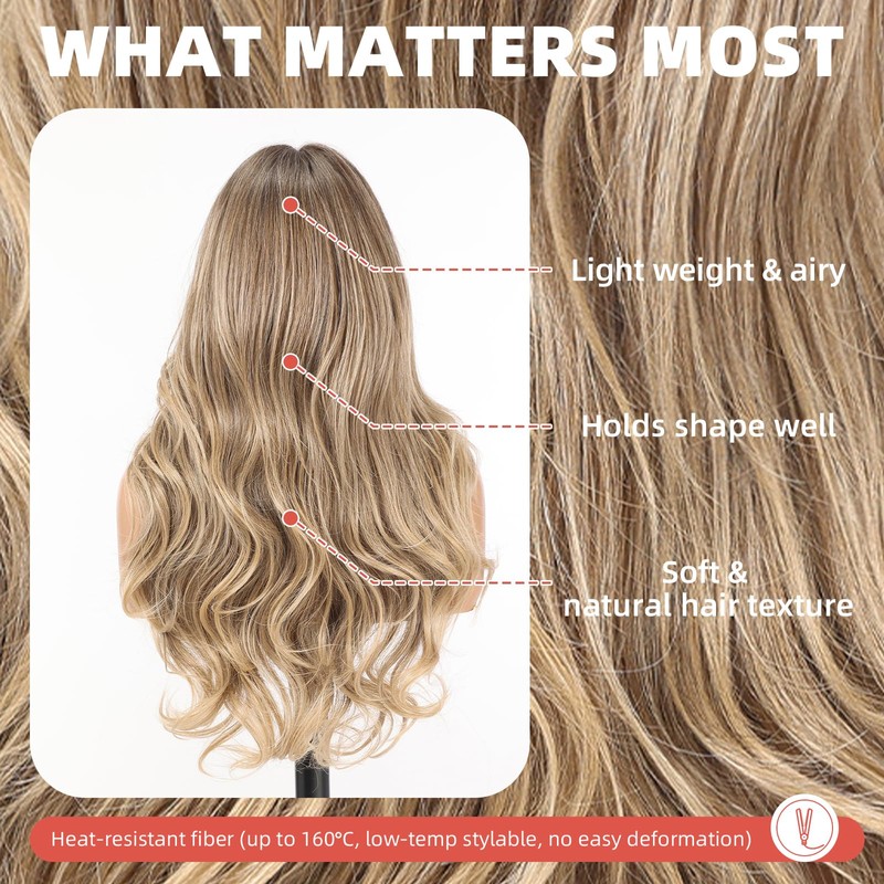 Allbell Brown Ash Blonde Ombre Synthetic Mesh Wig Women, 4