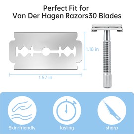 Ajrwiiy Double Edge Safety Razor Blades for Van Der Hagen, 30 Replacement Razor Blades Refills, Stainless Steel Razors Blade Refills, for Men's Safety and Straight Razors, Precise and Clean Shave, Only Blade