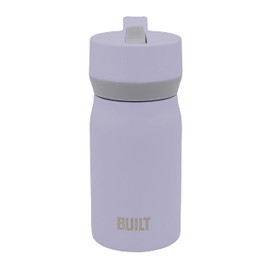 BUILT Cascade Double Wall Vacuum Insulated Stainless Steel Wide Mouth Water Bottle with Comfort Grip and Straw Lid and Carry Handle, 12 Ounces