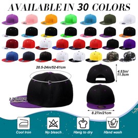 Hicarer 30 Pcs Hats for Men, Flat Cap Bulk Plain Flat Brim Baseball Caps(Plain Colors, Solid Style)