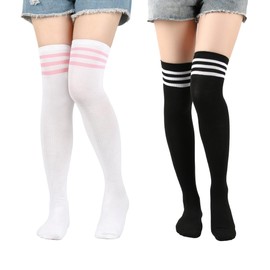 ZORVUJI 2 Pairs of Overknee Stockings, Women's Thigh High Socks, Long Striped Warm Knee Socks, Knee High Leg Warmers, Thigh Socks for Girls