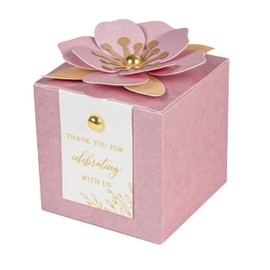 FEIYI 20 PCS Favor Boxes, 3 In 1 Dusty Rose Candy Boxes with Floral Decor, White Thank You Tags Gold Foil Print Gift wrapping for Wedding, Baby Shower, Birthday, Decorations Party - 2.55x2.55x2.55