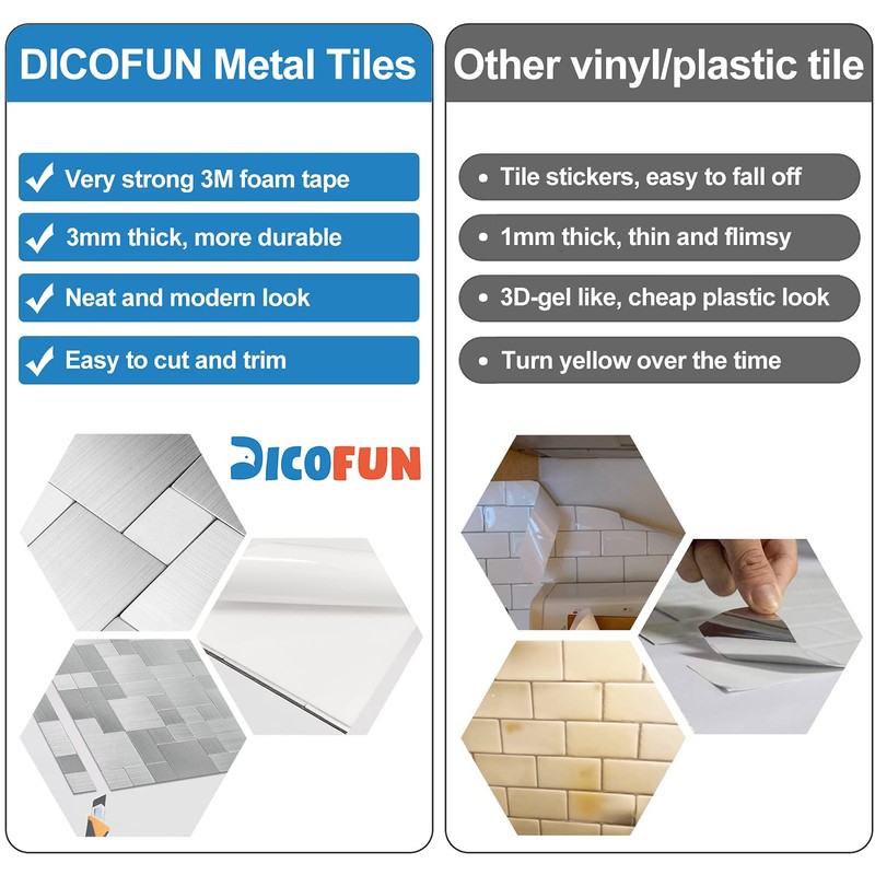 DICOFUN 1-Sheet Peel and Stick Tile Backsplash, Stainless Steel Kitchen