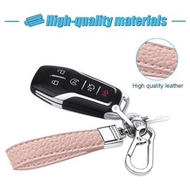 smilfuy Leather Car Keychain, 360° Rotatable Snap Swivel Key Ring, Car Fob Key Chain Holder for Men Women, Anti-Lost D-Ring (Pink)