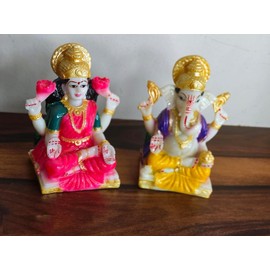 AYUSHNAIK Laxmi Ganesh Murti for Diwali Puja, Lakshmi Ganapati Murti for Home Office Diwali Decoration Items, Handmade Terracotta Clay Statue, Pooja Idols, Lakshmi Ganesha Showpiece