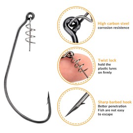 THKFISH Fishing Hooks Twist-lock Hooks weedless Weighted Hooks Swimbait Hooks for Soft Plastics weighted hooks Saltwater Freshwater 60PCS