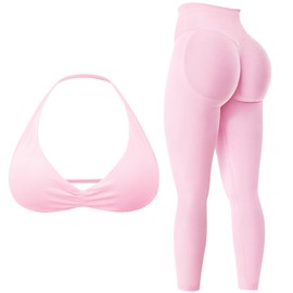 MAYROUND Workout Sets for Women 2 Piece Backless Halter Sports Bra Hidden Scrunch Leggings Gym Set Yoga Outfits Tracksuit