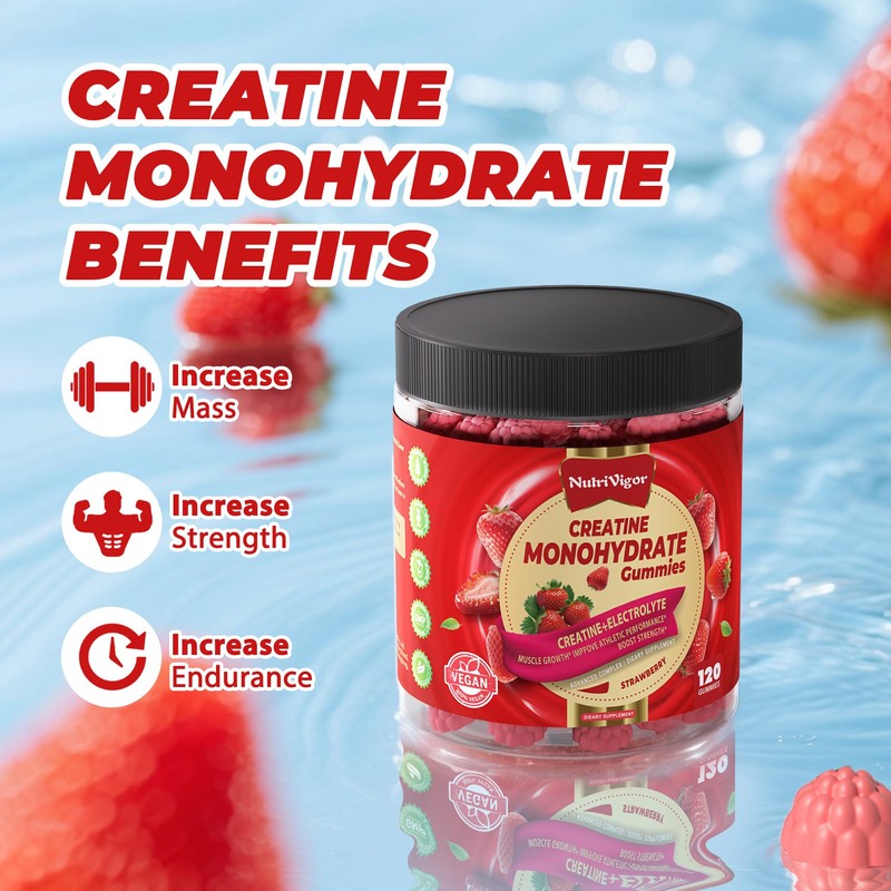 NutriVigor Creatine Monohydrate Gummies 5g for Men & Women, Preworkout