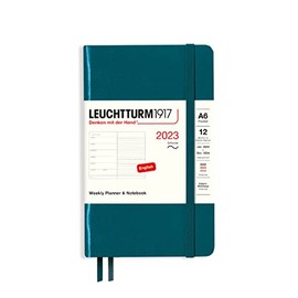 LEUCHTTURM1917 365926 Weekly Calendar & Notebook Softcover Pocket (A6) 2023, 12 Months, Pacific Green, English