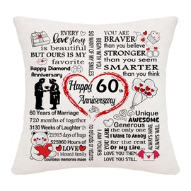 Hardeson 60th Wedding Anniversary Cushion Covers Gifts for Her Him, 60 Years of Marriage Gift for Wife Husband Couples, Diamond Anniversary Valentines Birthday Presents for Parents (Sixtieth)