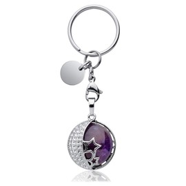 Jovivi Amethyst Crystal Keyring Sliver Moon Star Stone Healing Gemstone Keychain Car Key Ring Key Chain Hanging Bag Charms Women