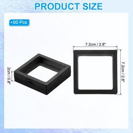 PATIKIL 3D Floating Frame Display Stand, 60 Pack 2.8x2.8 Inch Challenge Coin Display Stand Holder Transparent PE Jewelry Storage Box Floating Display Case, Black