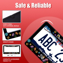 Hippie License Plate Frame Colorful Peace Flowers License Plate Frames Funny Auto Accessory Bracket Stainless Steel Personalise License Plate for Women Men 6.3x12.3 Inch