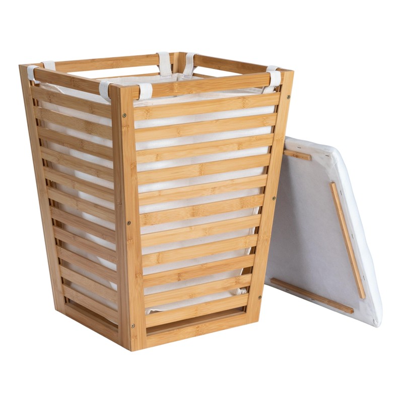 Household Essentials Slatted Natural Bamboo Hamper with Cushioned Lid and