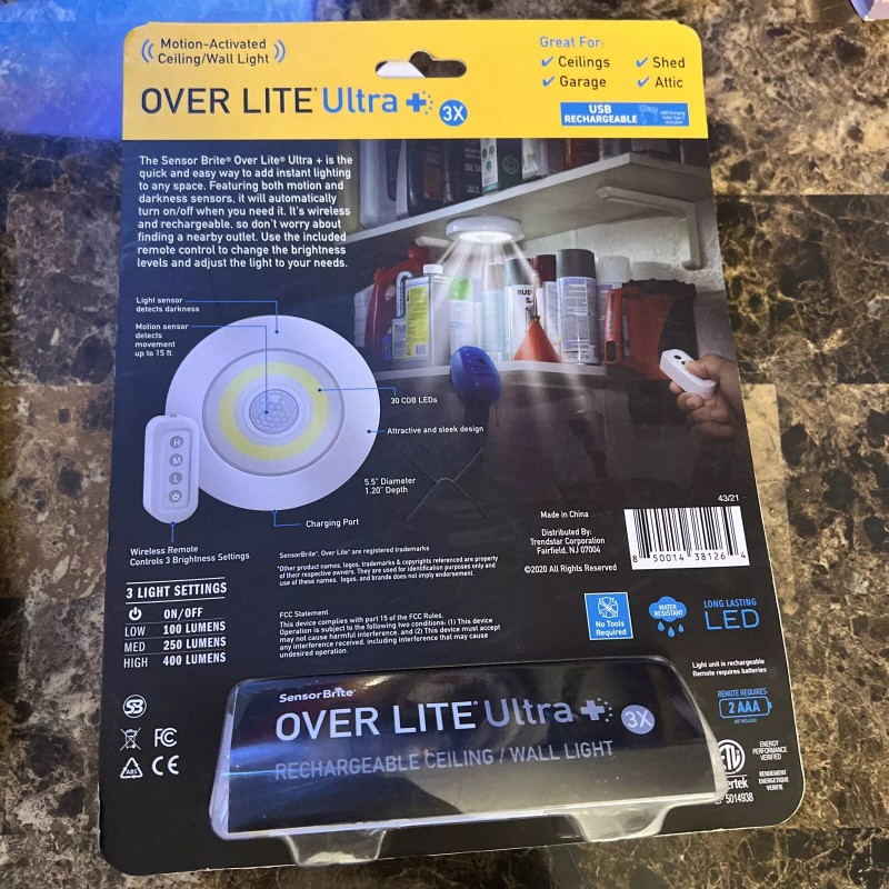 Sensor Brite Overlite Ultra+ Rechargeable: Remote Control Ceiling/Wall LED Light