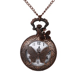 Oidea Vintage Pocket Watch: Retro Butterfly Arabic Numerals Scale Quartz Pocket Watches with Chain for Men Women Christmas Graduation Fathers Day Birthday Gifts Ancient Copper Color