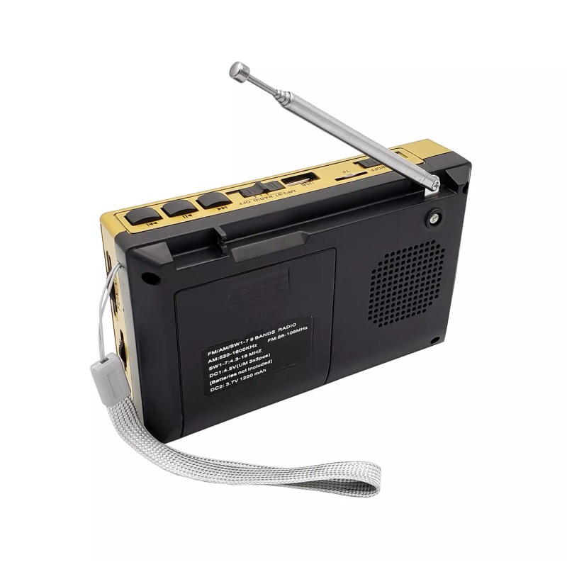 Sunflash Gold Bluetooth AM/FM/SW 9CH Radio W/ Flashlight USB/TF MP3