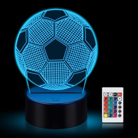 Libershine Football Night Light for Children, 3D Optical Illusion Lamp with Remote Control, 16 Colours, 3D Illusion Lamp, Football, 3D Night Light, Football Gifts, Boys Girls Bedroom Decoration