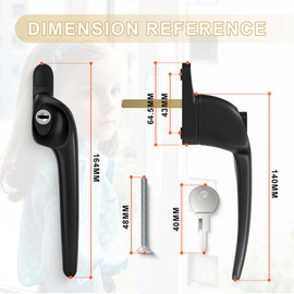 Bwintech 1 Pcs Offset Black UPVC Aluminium Window Handle,Right Hand, 43mm Spindle for Indoor and Outdoor UPVC Window
