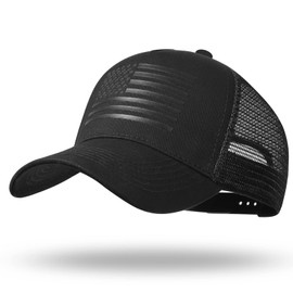American Flag Trucker Hat - Snapback Hat, Baseball Cap for Men Women - Breathable Mesh Side, Adjustable Fit - for Casual Wear Black/Black
