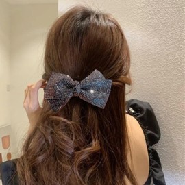 MISS FANCY Bowknot Hair Clip Glitter Rhinestone Hair Ornaments Alligator Clip Punching Hair Accessories for Women Girls Simple Elegant Beautiful Hairpin for Work Wedding Performance Party Festival