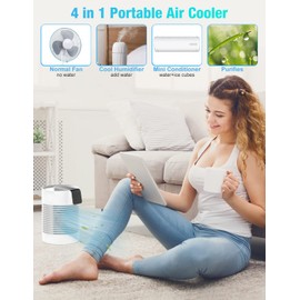Portable Air Conditioner Fan, Portable AC & Humidifier with 3-Speed, AC Unit 360° Auto Oscillation Mini Air Conditioner Quite Personal Air Conditioner Evaporative Air Cooler for Room Car Camping ...