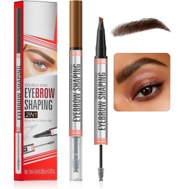 Magic Double-End Eyebrow Pencil -Shaping Liquid Eyebrow Pencil Eyebrow Styling Cream Waterproof and Sweat Proof Keeps Your Makeup Non-Fading Quick Freeze Beautiful Moments (#02 Dark brown)