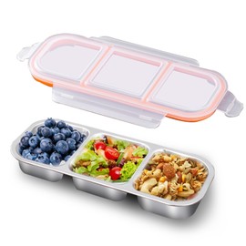 Vexilon Snack Box with Compartments, Snack Box, Reusable Stainless Steel Snackle Containers with Airtight Lids for Kids Adults, Stainless Steel Lunch Box for Kids for Fruit, Nut, School, Picnic, Work