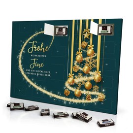 printplanet Adventskalender mit Namen Fine - gefüllt mit Schokoladen-Füllung - personalisiert mit Namens-Motiv Frohe Weihnachten - Grün - Schoko-Kalender, Weihnachtskalender