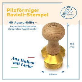 LA GONDOLA Professional ravioli stamp mushroom made of brass with natural wood handle shapes and punches used by the best restaurant kitchens and chefs